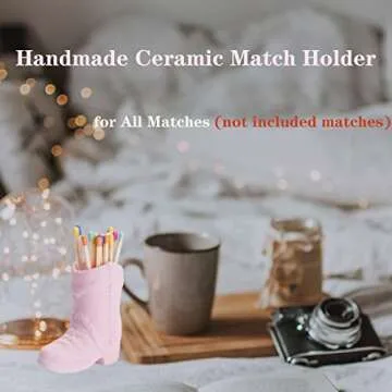 HOMOMSAE Cowboy Boot Match Holder with Striker - Handmade Ceramic Match Box, Cute Bathroom and Kitchen Decor (Pink, Matches not Included)