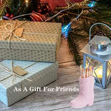 HOMOMSAE Cowboy Boot Match Holder with Striker - Handmade Ceramic Match Box, Cute Bathroom and Kitchen Decor (Pink, Matches not Included)