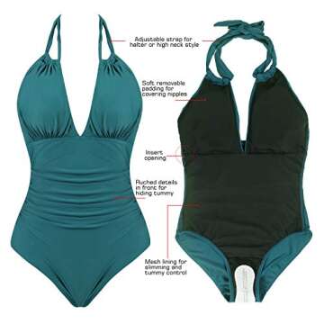 Joyaria Womens Halter Slimming One Piece Swimsuits Ruched Tummy Control Bathing Suit Monokini Swimwe...