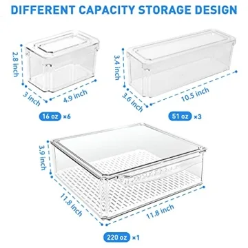 Pomeat 10 Pack Fridge Organizer, Stackable Refrigerator Organizer Bins with Lids, BPA-Free Produce Fruit Storage Containers for Storage Clear for Food, Drinks, Vegetable Storage