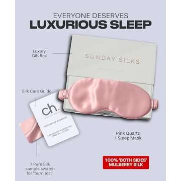 SUNDAYSILKS™ Exclusive Mulberry Silk Sleep Mask | Soft Eye Covers, Blackout Sleeping Mask for Women & Men | Silk Eye Mask for Sleep, Travel, and Relaxation | Antifaz para Dormir [Pink Quartz]
