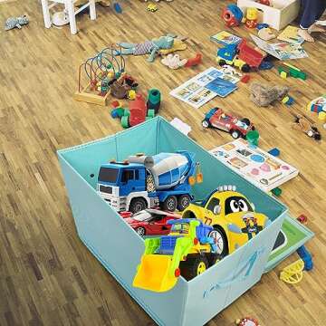 Livememory Toy Cars Garage Box - 2 in 1 Toy Car Storage Car Toys Storage Box with Speed Roads (Not Included Cars)-Sky Blue