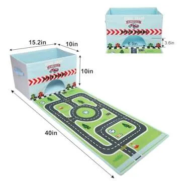 Livememory Toy Cars Garage Box - 2 in 1 Toy Car Storage Car Toys Storage Box with Speed Roads (Not Included Cars)-Sky Blue