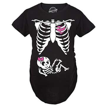 Crazy Dog Womens Maternity T Shirt Funny Skeleton It's A Girl Baby Annoucement Halloween Graphic Novelty Tee Cute Pregnancy Announcement Halloween Costume Black XXL