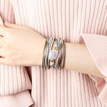 AZORA Womens Leather Cuff Bracelet Baroque Pearl Wrap Bracelets Gorgeous Gold Tube Bangle Handmade W...