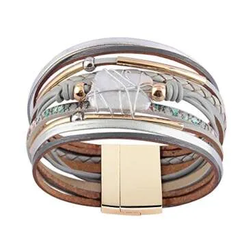 AZORA Womens Leather Cuff Bracelet Baroque Pearl Wrap Bracelets Gorgeous Gold Tube Bangle Handmade Wristbands Jewelry Bohemian Gift for Women Mother