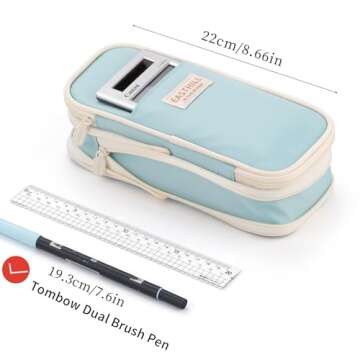 EASTHILL Big Capacity Pencil Case Large Pencil Pouch Stationery Pen Bag for Teen Girls-Blue