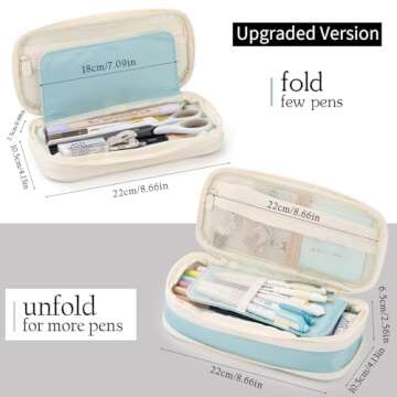 EASTHILL Big Capacity Pencil Case Large Pencil Pouch Stationery Pen Bag for Teen Girls-Blue