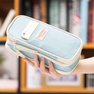 EASTHILL Big Capacity Pencil Case Large Pencil Pouch Stationery Pen Bag for Teen Girls-Blue