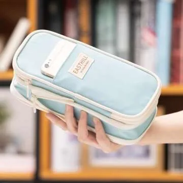 EASTHILL Big Capacity Pencil Case Large Pencil Pouch Stationery Pen Bag for Teen Girls-Blue