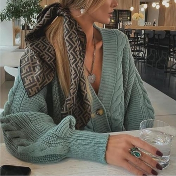 Women's 2 Piece Outfit Lounge Set Trendy Cardigan Sweater Pants Sets V Neck Button Pockets Knit Matching Loungewear Green