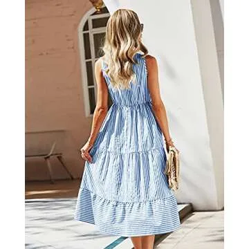 Stylish YOXUA Women's Striped Midi Shirt Dress for All Occasions