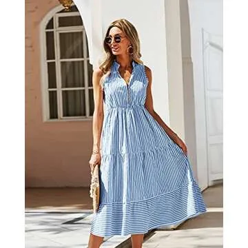 Stylish YOXUA Women's Striped Midi Shirt Dress for All Occasions