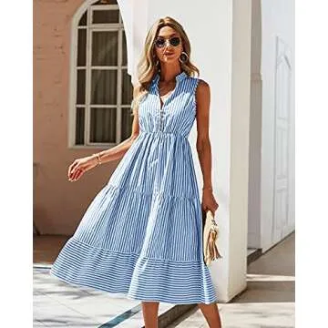 Stylish YOXUA Women's Striped Midi Shirt Dress for All Occasions