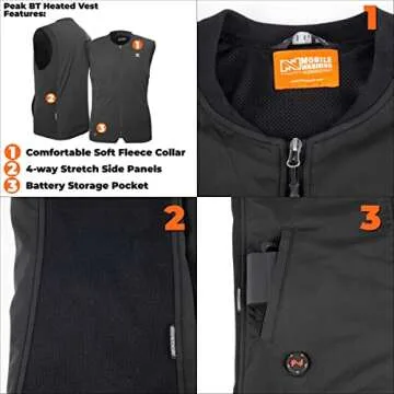 Fieldsheer Peak Unisex Bluetooth Heated Vest for Men and Women with Wind and Water Protection and Moisture-Wicking Liner, Black - Small