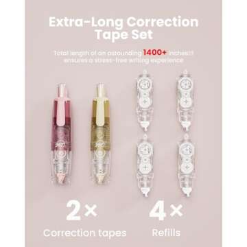 Four Candies Refillable Retractable White Out Correction Tape, 2PCS Cute White Out with 4 Extra Refills, Easy to Use Mini Aesthetic Pen Shaped Applicator for School Office Supplies (Pink Apricot)