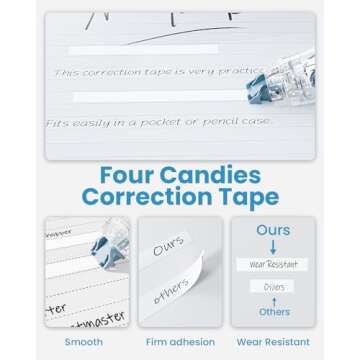 Four Candies Refillable Retractable White Out Correction Tape, 2PCS Cute White Out with 4 Extra Refills, Easy to Use Mini Aesthetic Pen Shaped Applicator for School Office Supplies (Pink Apricot)