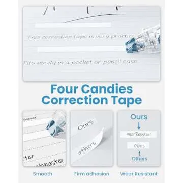 Four Candies Refillable Retractable White Out Correction Tape, 2PCS Cute White Out with 4 Extra Refills, Easy to Use Mini Aesthetic Pen Shaped Applicator for School Office Supplies (Pink Apricot)