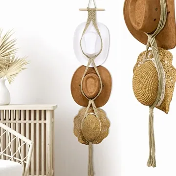 Yulejo Macrame Hat Hangers - Stylish Boho Organizer for 3 Hats