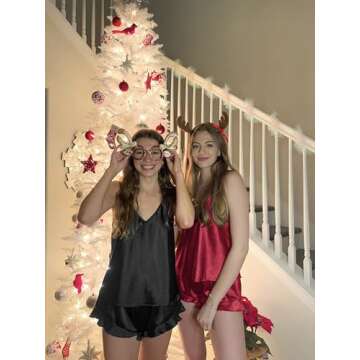 Ekouaer 2 Pieces Silk Pajamas Sets for Women Ruffle Pajama Shorts Sets Camisole Lingerie Sleepwear 2 Packs