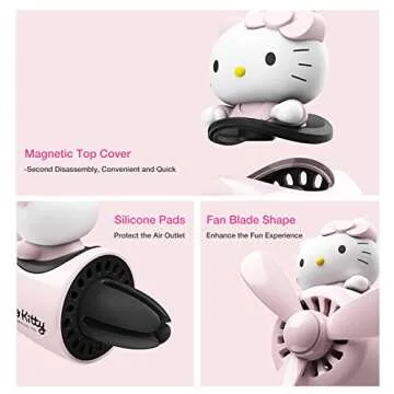 a/r Hello Kitty Car Air Fresheners, Car Diffuser Rotating Propeller Air Outlet Vent Fresheners, Vent Clip Air Fresheners for Cars, Creative Car Perfume Decoration, Black