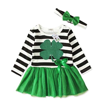 XFGLCK Toddler Baby Girls St.Patrick’s Day Striped Dress Outfits Shamrock Princess Party Dress Pla...