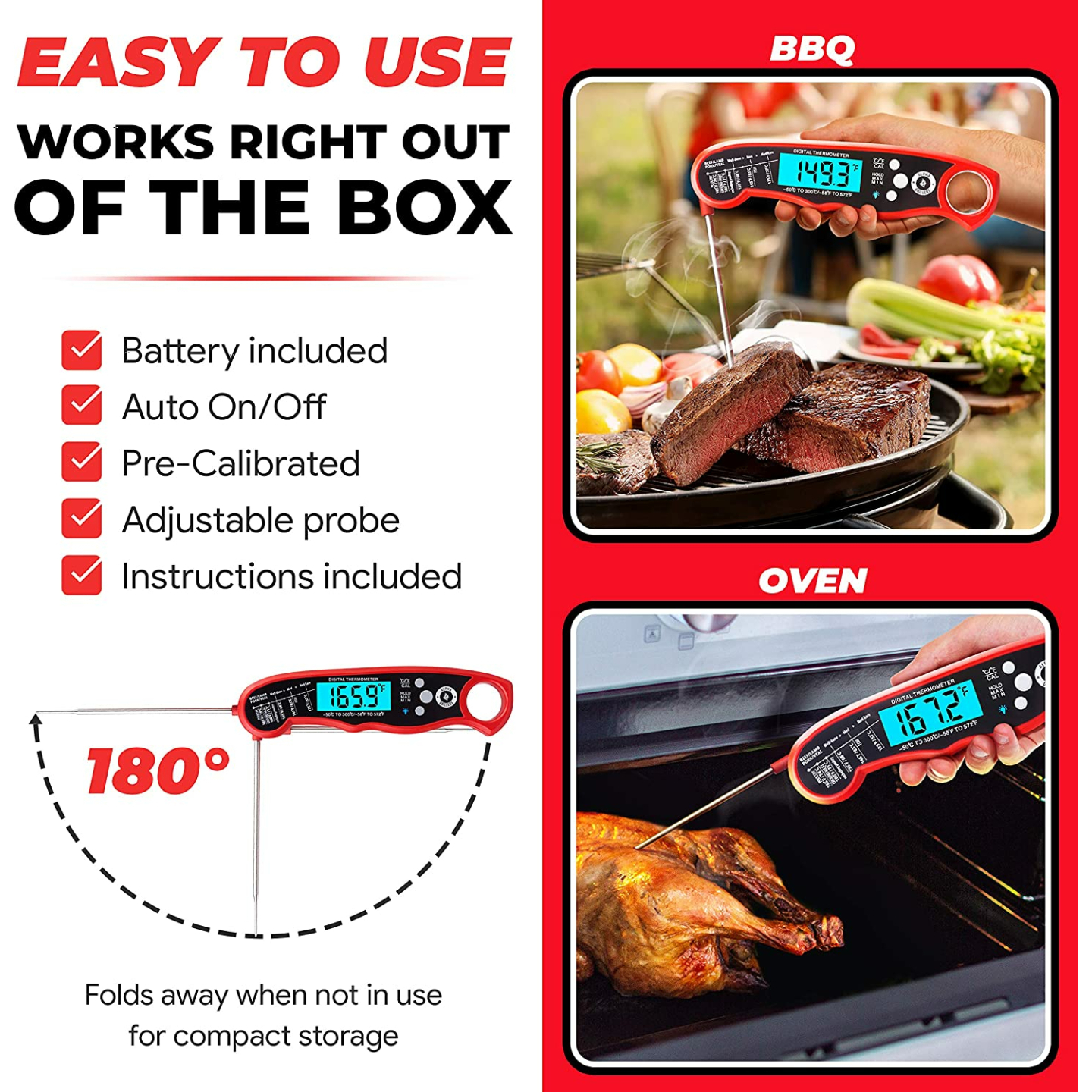 Fast Instant Read Meat Thermometer for Perfect Cooking