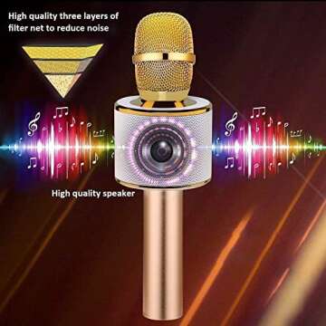 BONAOK Wireless Bluetooth Karaoke Microphone,3-in-1 Portable Handheld Karaoke Mic Speaker Machine Home Party Birthday for All Smartphones (Q37 Gold)