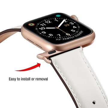 OMIU Square Bands Compatible with Apple Watch Band 38mm 40mm 41mm 42mm 44mm 45mm 49mm, Genuine Leather Wristband Starp for iWatch SE SE2 Series 9 8 7 6 5 4 3 2 1 Ultra for Women Men(Ivory White/Rose Gold)