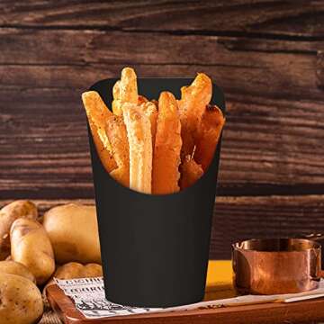 Kingzhuo 50 Pcs French Fry Holder 14oz Paper Charcuterie Cups Take-out Party French Fry Cups Disposable Food Cones Waffle Paper Popcorn Boxes Holder Wedding Food Trays Paper Cones for Food (Black)