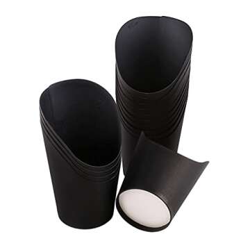 Kingzhuo 50 Pcs French Fry Holder 14oz Paper Charcuterie Cups Take-out Party French Fry Cups Disposable Food Cones Waffle Paper Popcorn Boxes Holder Wedding Food Trays Paper Cones for Food (Black)