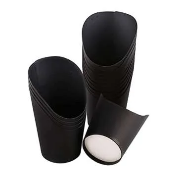 Kingzhuo 50 Pcs French Fry Holder 14oz Paper Charcuterie Cups Take-out Party French Fry Cups Disposable Food Cones Waffle Paper Popcorn Boxes Holder Wedding Food Trays Paper Cones for Food (Black)