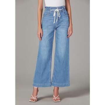 LookbookStore Baggy Jeans for Woman Elastic Waist Jeans for Women High Waisted Pants for Women Jeans...