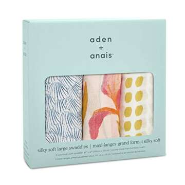 aden + anais Silky Soft Swaddle Blanket | 100% Bamboo Viscose Muslin Blankets for Girls & Boys | Baby Receiving Swaddles | Ideal Newborn & Infant Swaddling Set | 3 Pack, Marine Gardens