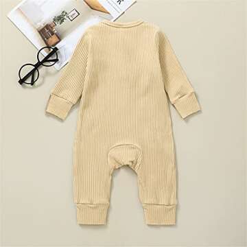 Kuriozud Newborn Infant Unisex Baby Boy Girl Button Solid Romper Bodysuit One Piece Jumpsuit Outfits Clothes (Long Sleeve one Piece Apricot, 6-9 Months)