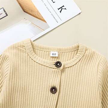 Kuriozud Newborn Infant Unisex Baby Boy Girl Button Solid Romper Bodysuit One Piece Jumpsuit Outfits Clothes (Long Sleeve one Piece Apricot, 6-9 Months)