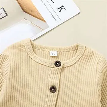 Kuriozud Newborn Infant Unisex Baby Boy Girl Button Solid Romper Bodysuit One Piece Jumpsuit Outfits Clothes (Long Sleeve one Piece Apricot, 6-9 Months)