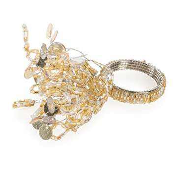 DII Christmas Thanksgiving Holiday Tabletop Décor Collection Decorative Napkin Ring Holder Set, 1.5" Diameter, Gold Beaded Sparkle, 6 Piece