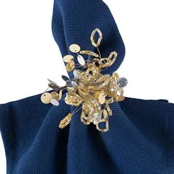 DII Christmas Thanksgiving Holiday Tabletop Décor Collection Decorative Napkin Ring Holder Set, 1.5" Diameter, Gold Beaded Sparkle, 6 Piece