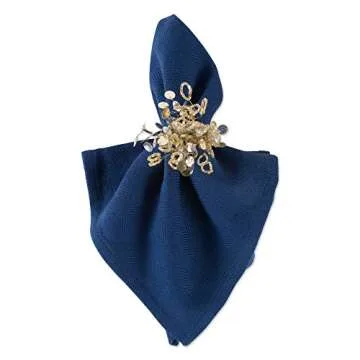 DII Christmas Thanksgiving Holiday Tabletop Décor Collection Decorative Napkin Ring Holder Set, 1.5" Diameter, Gold Beaded Sparkle, 6 Piece