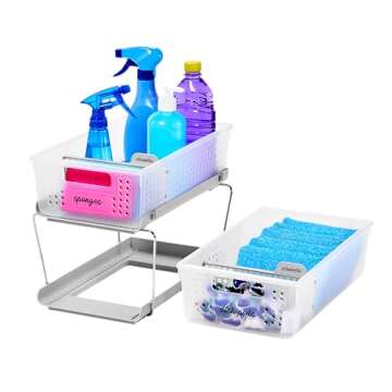 madesmart Stackable 2-Tier Organizer, 2 Pack, Multi-Purpose Slide-Out Storage with Extra Set of Legs...