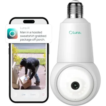 LUNA HOME Light Bulb Security Cameras Wireless Outdoor Indoor 360° Pan & Tilt 2K Full Color Day/Nig...