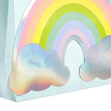 BLUE PANDA 15-Pack Rainbow Gift Bags with Handles and 20 White Tissue Paper Sheets, Medium-Size Goodie Bags For Baby Shower, Birthday Party Favors (8x 9x 4 Inches, Blue, Kraft Paper)