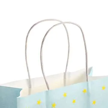 BLUE PANDA 15-Pack Rainbow Gift Bags with Handles and 20 White Tissue Paper Sheets, Medium-Size Goodie Bags For Baby Shower, Birthday Party Favors (8x 9x 4 Inches, Blue, Kraft Paper)