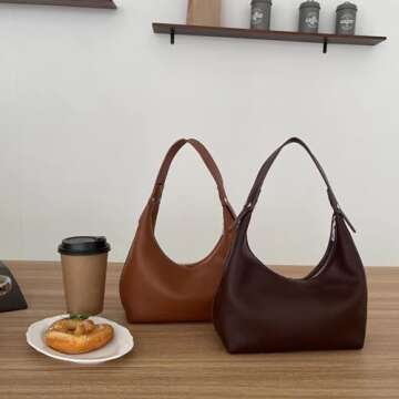 Ann Bully Hobo Handbags for Women, Vegan Leather Shoulder Bags for Women Clutch Purse Tote Y2K Purse Handbags Tote Underarm Bag-Brown