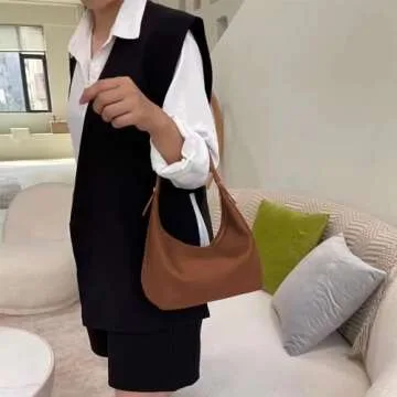 Ann Bully Hobo Handbags for Women, Vegan Leather Shoulder Bags for Women Clutch Purse Tote Y2K Purse Handbags Tote Underarm Bag-Brown