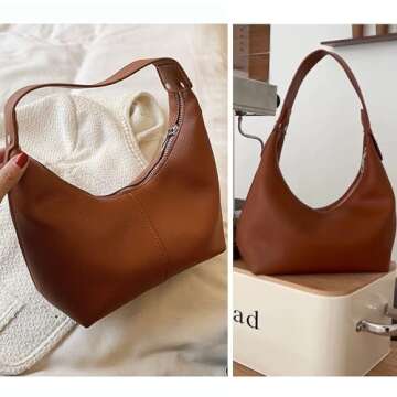 Ann Bully Hobo Handbags for Women, Vegan Leather Shoulder Bags for Women Clutch Purse Tote Y2K Purse Handbags Tote Underarm Bag-Brown
