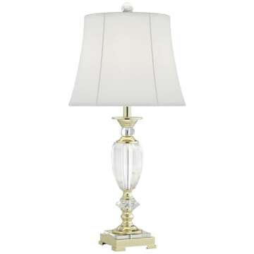 Vienna Full Spectrum Traditional Table Lamp 31" Tall Brass Gold Faceted Clear Crystal White Flared B...