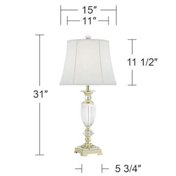 Vienna Full Spectrum Traditional Table Lamp 31" Tall Brass Gold Faceted Clear Crystal White Flared Bell Fabric Shade for Bedroom Living Room Nightstand Bedside Office House Home Family Entryway