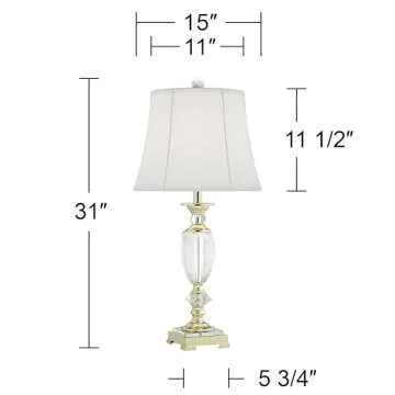 Vienna Full Spectrum Traditional Table Lamp 31" Tall Brass Gold Faceted Clear Crystal White Flared Bell Fabric Shade for Bedroom Living Room Nightstand Bedside Office House Home Family Entryway